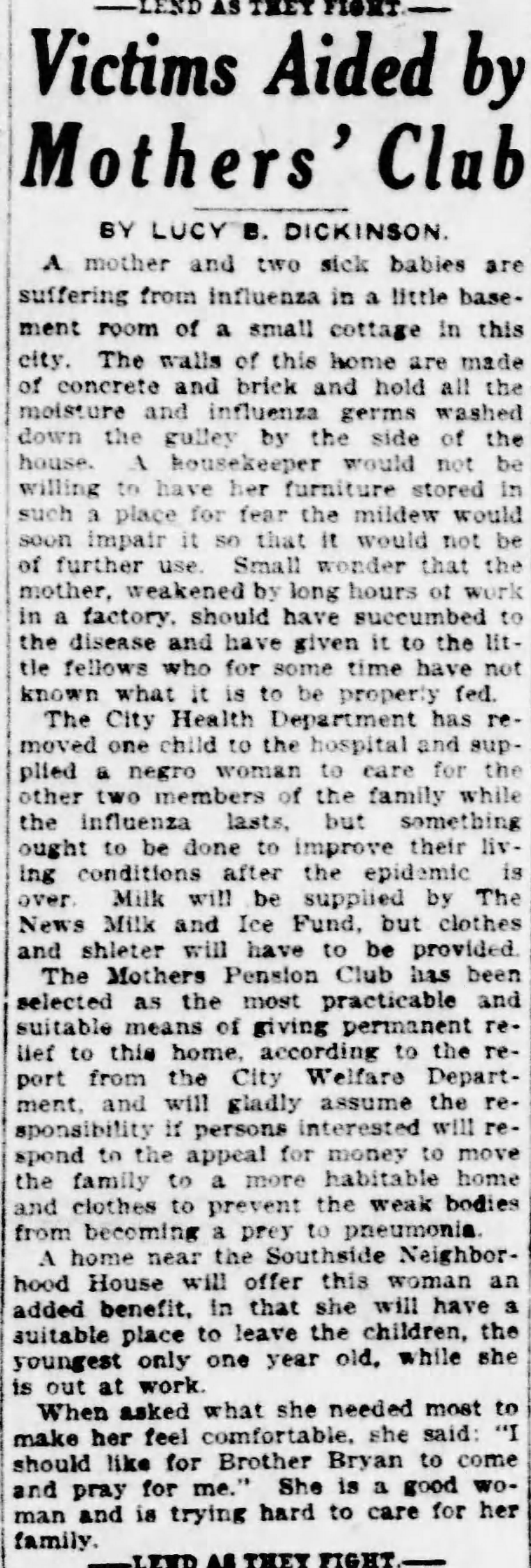 Victims Aided By Mothers' Club